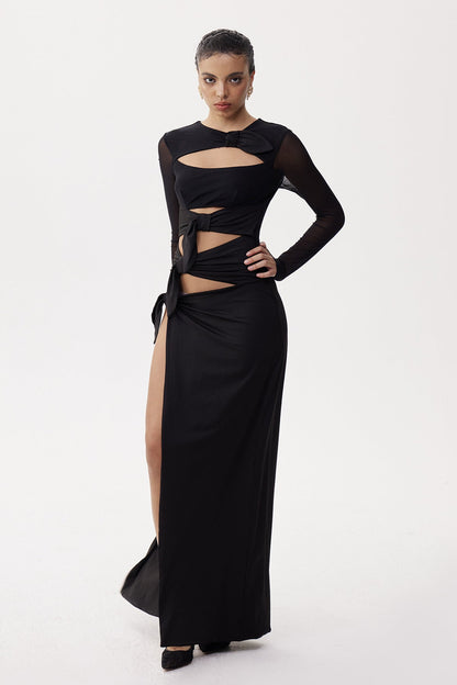 Elija Cutout Split Mesh Maxi Elbise