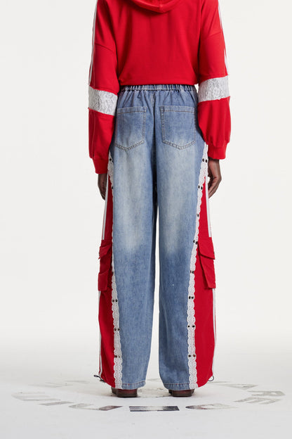 Erica Deconstruct Çizgili Yırtık Kot Pantolon