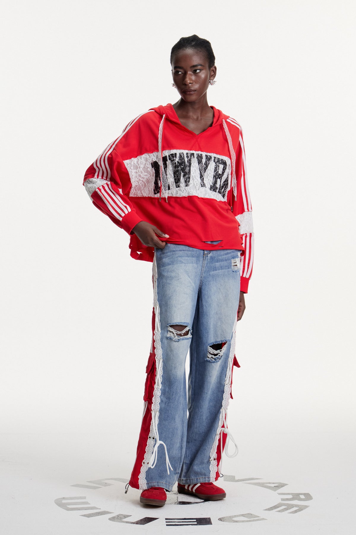 Erica Deconstruct Çizgili Yırtık Kot Pantolon