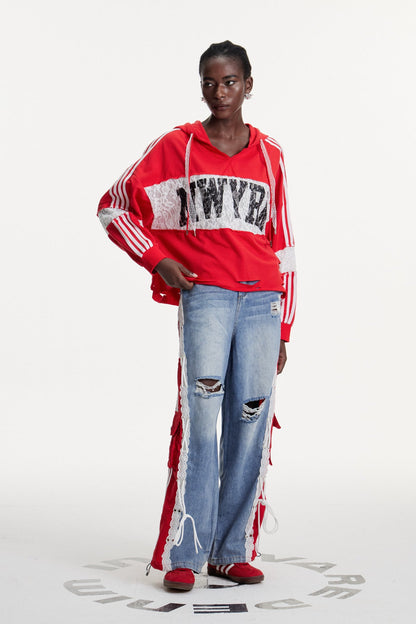 Erica Deconstruct Çizgili Yırtık Kot Pantolon