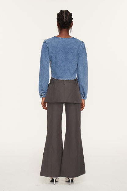Eszti Twist Crop Denim Bluz