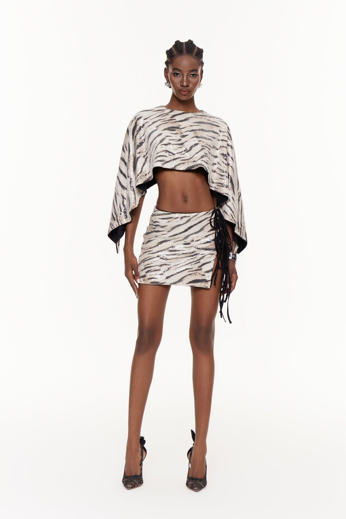 Faarax Zebra Desenli Parçalanmış Kırpılmış Etek Takımı