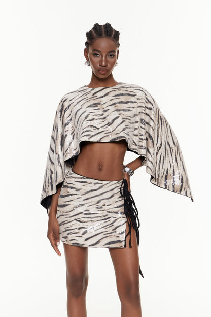 Faarax Zebra Desenli Parçalanmış Kırpılmış Etek Takımı
