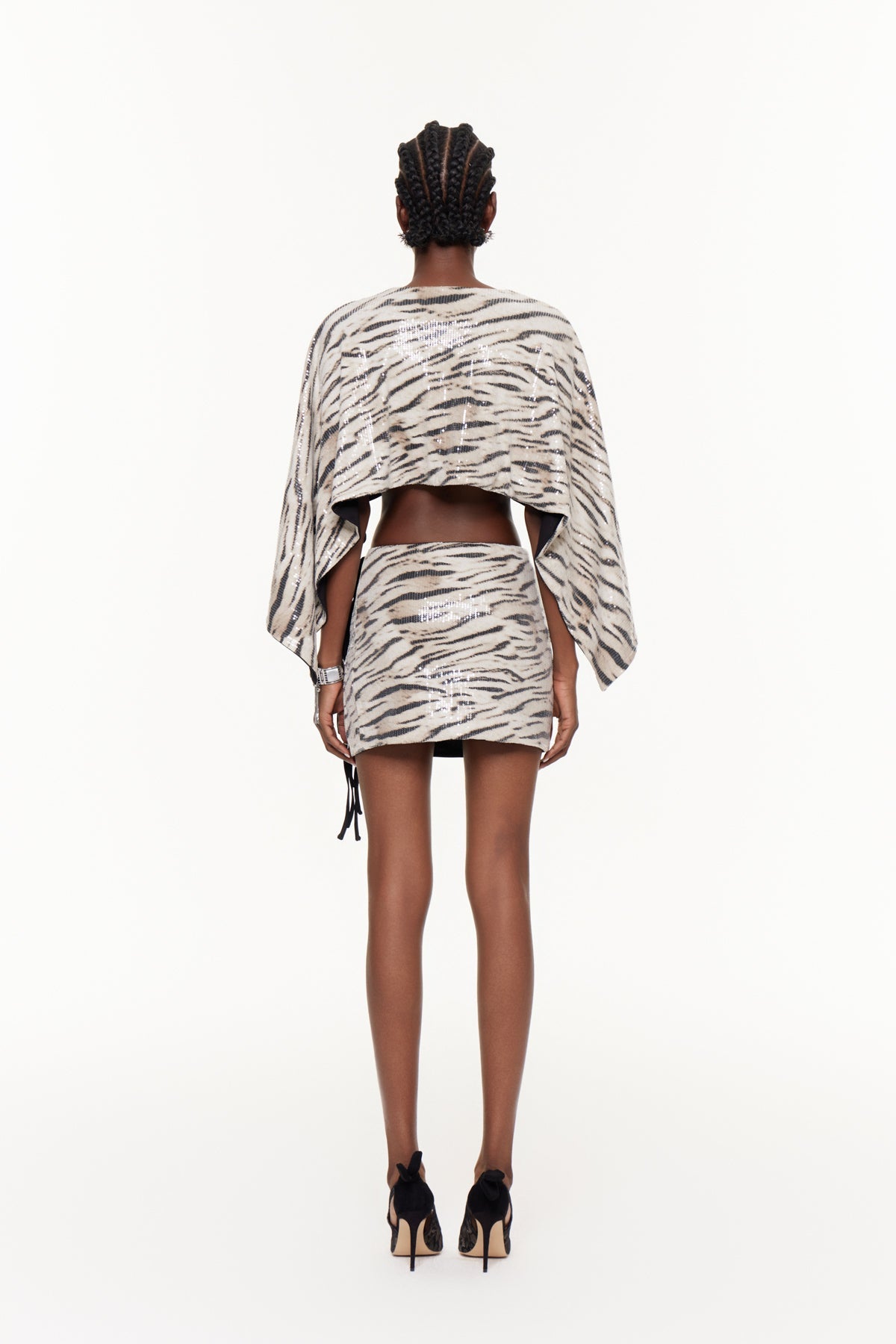Faarax Zebra Desenli Parçalanmış Kırpılmış Etek Takımı