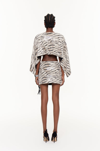 Faarax Zebra Desenli Parçalanmış Kırpılmış Etek Takımı