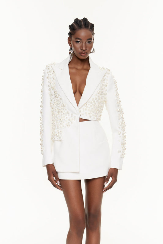 Faisal Plunge Asimetrik İnci Etek Takımı