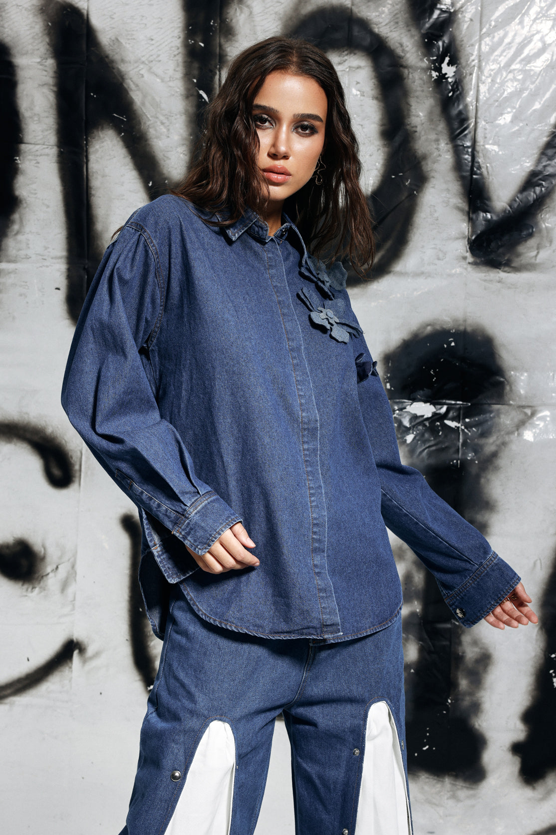 Gina Çiçek Denim Gömlek