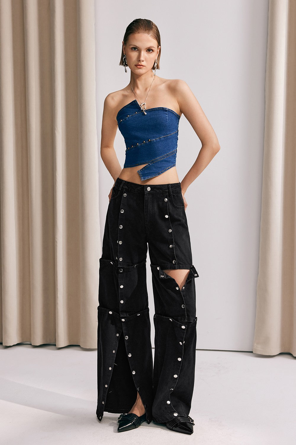 Jayla Düşük Omuzlu Denim Üst