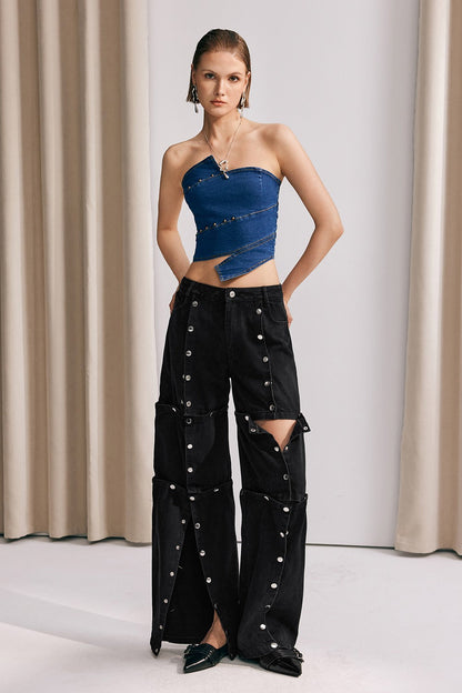 Jayla Düşük Omuzlu Denim Üst