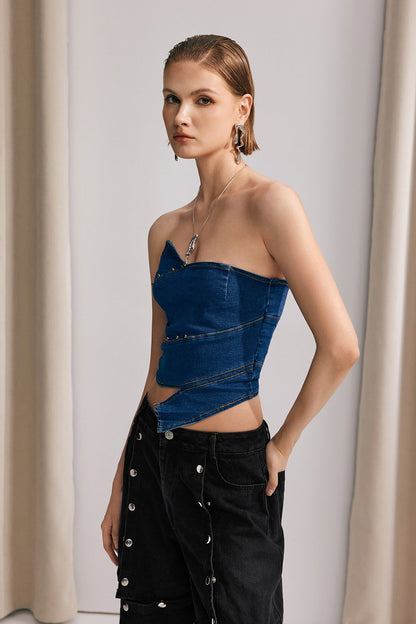 Jayla Düşük Omuzlu Denim Üst