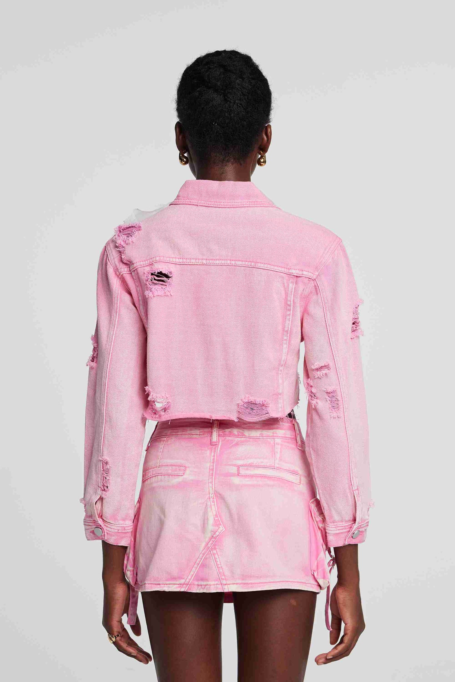 Johanna Yırtık Çiçek Denim Ceket Pembe