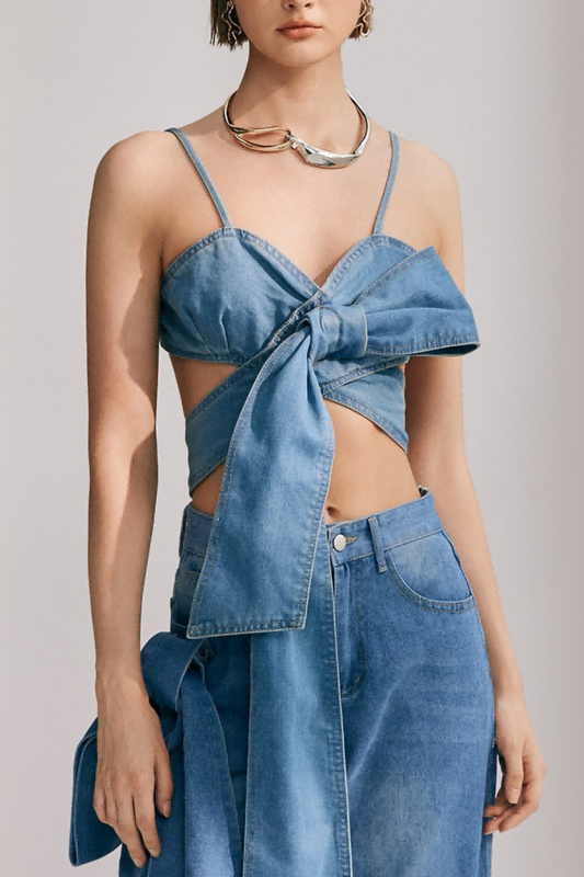 Khalani Fiyonklu Bağcıklı Denim Üst