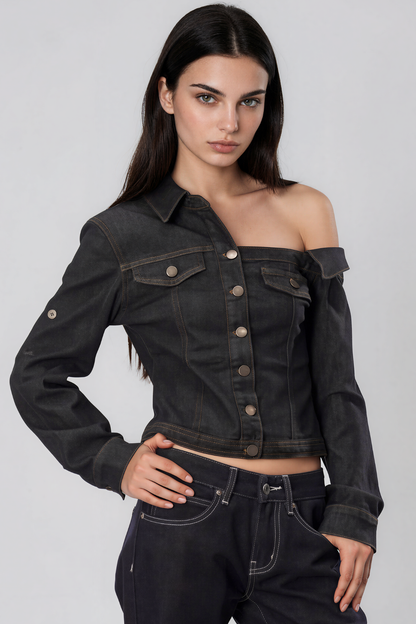 Khalilah Tek Omuzlu Denim Üst