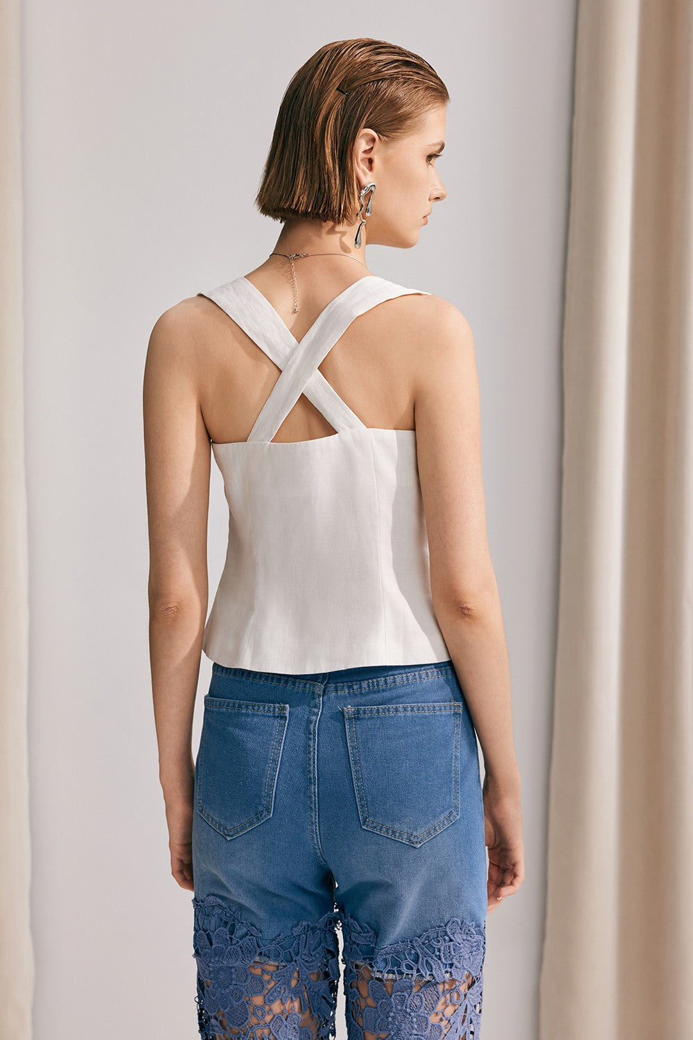 Kornelia Çapraz Bodycon Kolsuz Üst