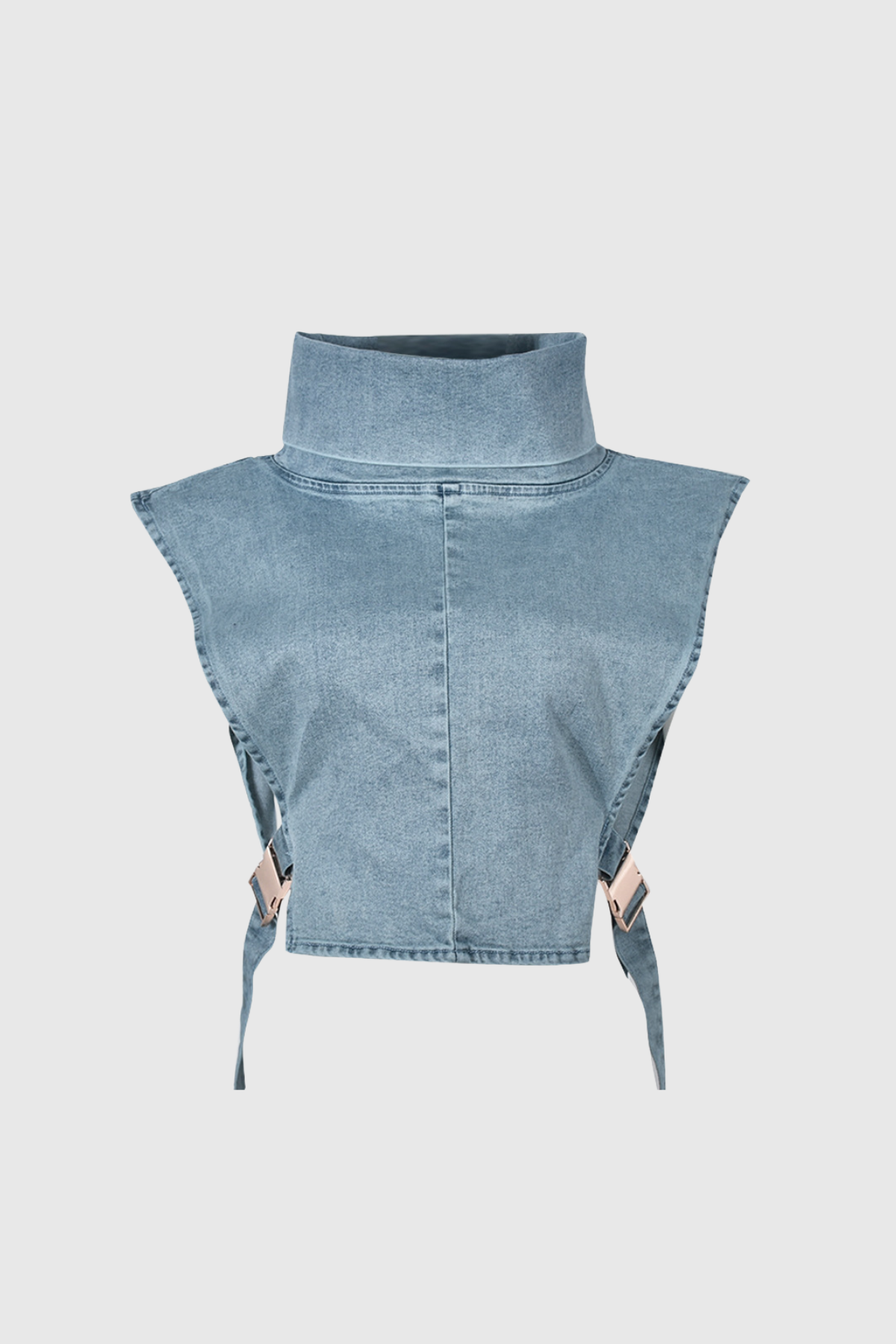 Lasya Yüksek Yaka Tokalı Denim Üst