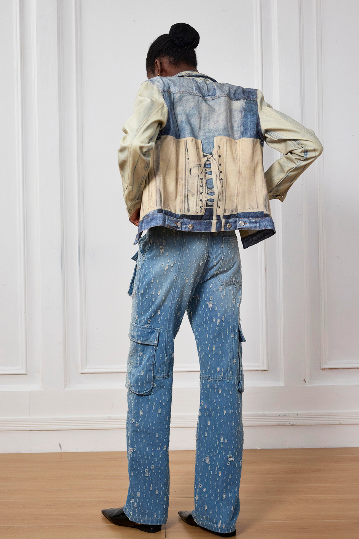 Layne Illusion Desenli Kısa Denim Ceket