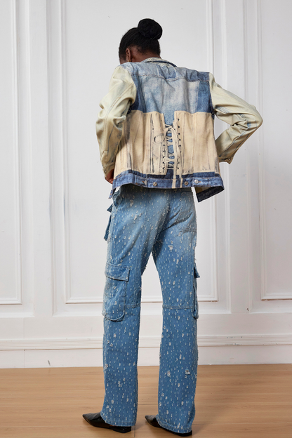 Layne Illusion Desenli Kısa Denim Ceket