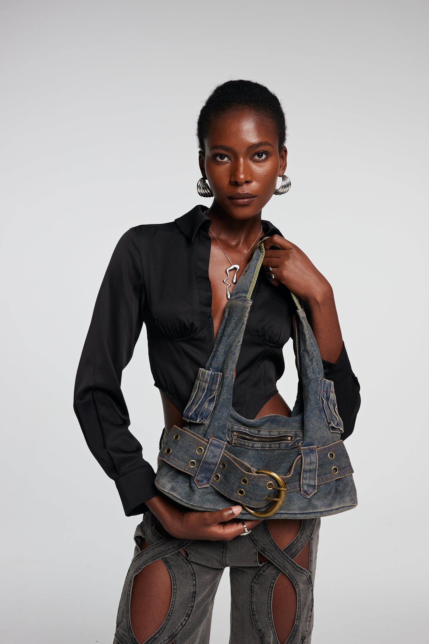 Michaela Cep Kemerli Denim Çanta