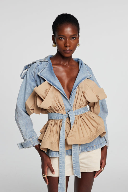 Noor Deconstructed Fırfırlı Denim Ceket