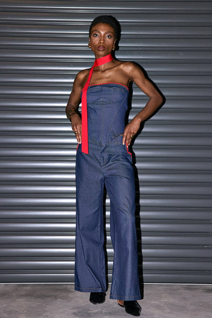 Oorja Straplez Bağcıklı Denim Set
