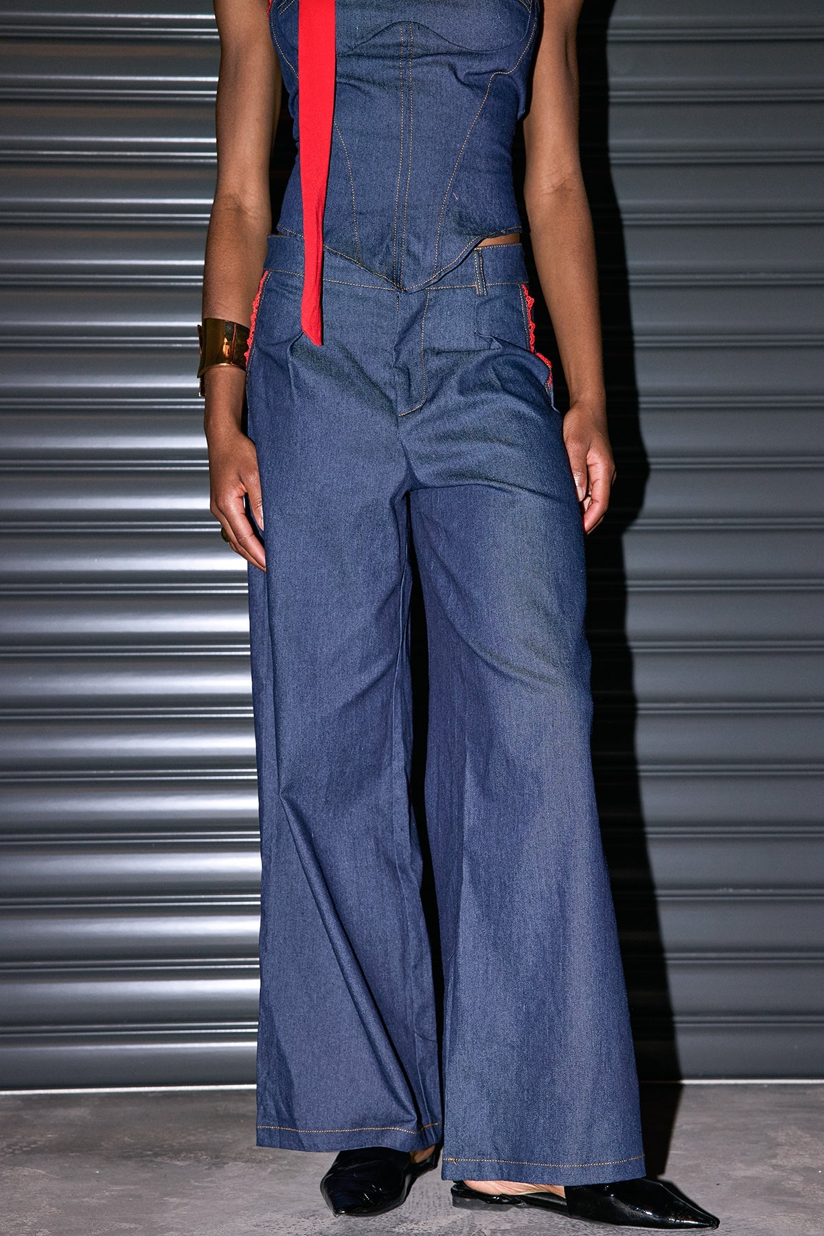 Oorja Straplez Bağcıklı Denim Set