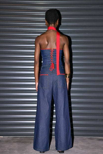 Oorja Straplez Bağcıklı Denim Set