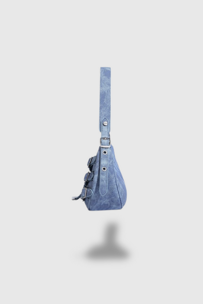 Sara Fermuarlı Denim Çanta Mavi