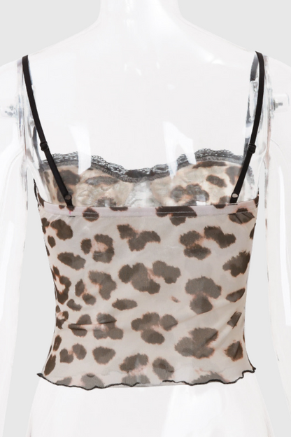 Shivansh Dantel Leopar Spagetti Üst