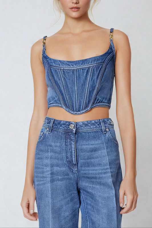 Taylor Korse Spagetti Denim Üst