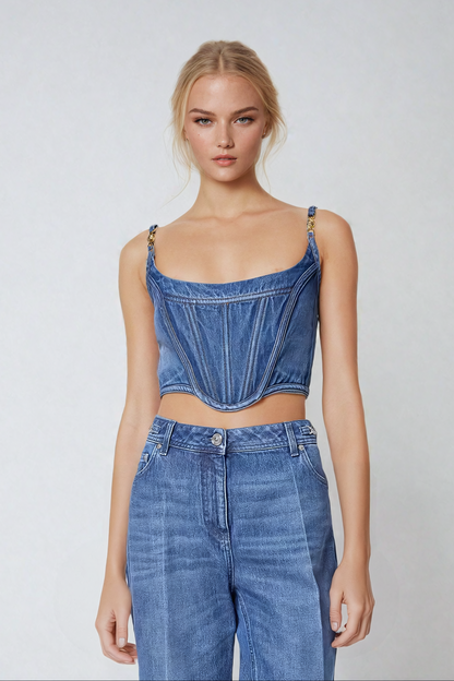 Taylor Korse Spagetti Denim Üst