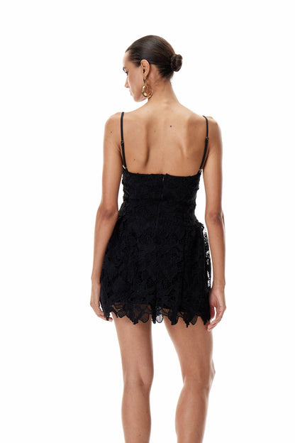 Zamira Siyah Spagetti Dantel Mini Elbise